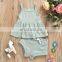 Solid pit stripe children's four color optional sleeveless suspender top and shorts two-piece set