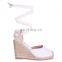 Ladies fancy and beautiful white closed toe espadrille wedge heel with tie up straps women sandals footwear