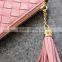 New design woven women leather pouch leather clutch coin purse for ladies with tassel
