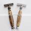 Custom Packaging Gift Set Safety Razor Shaver with Stand Private Label Bamboo Double Edge Blade Bamboo Handle, Metal Engraved