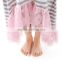 2016 New Fashion Children Frocks Designs Gray White Stripe Long Cotton Girls Dress With Lace