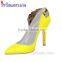 Yellow patent leather with back bowtie pointed toe women high heel shoes