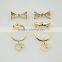 Hot sale Korean fashion rhinestone earring bowknot heart design rings gold jewelry sets