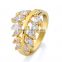 Trendy yellow gold plated stud w/ leaves shape white cubic zirconia women's ring