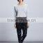 Soft Cotton/Polyester White Plain Womens Long Sleeve T-Shirt Scoop Neck Pocket Tee Wide Neck Round Bottom T Shirt