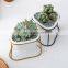 Ins Balcony Mini Pots Iron Home Garden Clear Gold Wholesale Luxury Triangle Shaped Porcelain Indoor Flower Pot With Stand