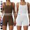 Square Neck Butt Lifting One Piece Jumpsuits Custom Workout Wear Gym Fitness Bodysuit Ribbed Seamless Yoga Jumpsuit For Women