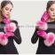 Hot Pink Lamb Leather Gloves With Fluffy Fox Fur Trim Fashion Leather Wrist Gloves