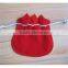 Red Velvet Bag with Logo in round shape, Velvet Jewellery pouch, velvet drawstring bag