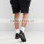 High Quality New Design Custom Raw Hem Drawstring Waist 100% Cotton Breathable Black Men's Sweat Big Side Pockets Fashion Shorts