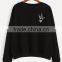 Black Custom Gesture Printing Crewneck Sweatshirt Wholesale Women Crewneck Sweatshirt