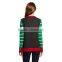 Jacquard Pattern Stripe Sleeve Cotton Knitwear Women Christmas Jumper Sweater