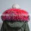 Promotion High End comfortable faux fur lined with raccoon fur collar red cheap lady coat