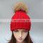 Stock purity color crochet raccoon/fox fur pompom fashion winter beanies