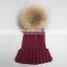 Popular women men beanie hats fur poms hats fur bobble hats wholesale pom poms hats with genuine fur ball