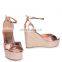 women handmade beautiful high wedge heel rose gold espadrille with peep toe sandals shoes ladies ankle strap footwear shoes
