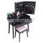 Vanity Makeup Table with Lockable Jewelry Cabinet Makeup Organizer Cushioned Stool 2 Sliding Drawers Makeup Desk with Drawer Bla