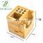 High Quality Bamboo Desk Square Pen Pencil Holder Stand Office Organizer With Tape Dispenser