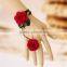 Women Fashion Red Rose Lace Flower Bracelet with Ring