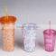 16oz PS Double Wall Reusable Plastic Cup With Lid and Straw