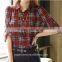 2015 spring Women red and black plaid shirt long sleeve ladies tartan blouse