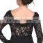 BAM1004 Generous Lace Appliqued See Through Bodice Party Gown 2016 V Neck Low Back Chiffon Long Black Prom Dress with Sleeve