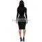 Hottest Women Classic Black Hollow Out Pencil Midi Club Dresses Fashion Long Sleeve Knee Length Elegant Sim Bodycon Sexy Dress