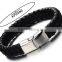 Wide Braided Leather Bracelet for Men Black Genuine Leather Wristband With Magnetic Box Clasp