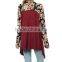 OEM Wholesale Women Fashion Long Sleeve Wine Black Floral Open Cardigan Sweaters