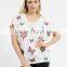 Oversized butterfly print white t shirt ,2015 new design t shirt,short sleeve printed rhinestone t shirt
