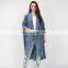 TWOTWINSTYLE Coat V Neck Three Quarter Pockets A Line Blue Coats Female  Denim Streetwear
