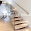 Mono stringer staircase Glass railing wooden step stairs for sale