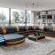 European style luxury led light grey leather sofa, modern living room furniture leather sectional sofa set designs