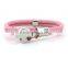 pink double cords cowskin leather bracelets with stainless steel shield closure for women