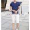 Mercerized cotton male pure color v-neck t-shirts