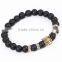 Buddhism style bangle jewelry 2016 silver lion with obsidian beads bracelet men
