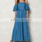 Blue Chambray Off Shoulder Bell Sleeve Maxi Denim Jeans Dress Ladies Western Dress Designs HSd5281