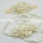 Natural Blossom Bridal Sash Matching Headband Set With Cream Beige Floral Hair Piece Photo Prop