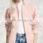 Wholesale Pink Clothing Fashion Embroidered Satin women bomber jacket
