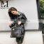 Women Fashion Long Black Rivet Real Leather Coat Leather Trench Coat