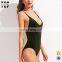 Wholesale blank swimwear green scoop neck sexy velvet swimwear one piece woman