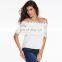 white off shoulder boob tube backless lace spliced sexy chiffon T-shirt blouse for ladies
