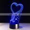 New Lovely Heart Shape Seven Color Changing 3D Illusion Led Night Light Lamp