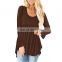 Wholesale custom women's tops Western style Spring and Autumn new fashion Solid color Round neck Long sleeve