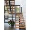 Indoor Small Space Stairs Stainless Steel Wooden Straight Staircases With Wood Treads