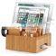 Bamboo Charge Station Organizer for Multiple Devices, Desktop Docking Station Compatible with cell Phone Tablet, iWatch, Airpod