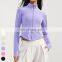 Custom Women Clothing Stand Up Collar Full Zip Drawstring Sports Tops Long Sleeve Gym Fitness Short Jackets Women Yoga Jacket