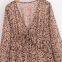 New French retro printed V-neck elegant slimming A-line layered decorative print MIDI dress