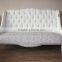 Living room settee fabric button tufted linen cream sofa