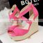Fashion woman shoes PU Leather sandals cross wedges Gladiator Sandals Women's high platforom sexy sandals shoes